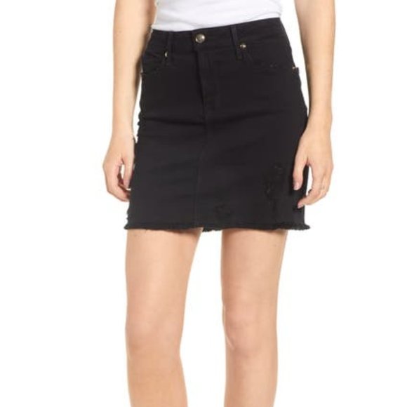 Good American Distressed Denim Mini Skirt - BLACK - Picture 1 of 4